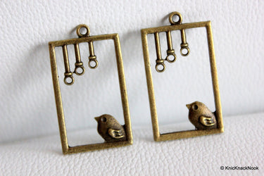 1 x Bronze Plated Birds Rectangle Pendants
